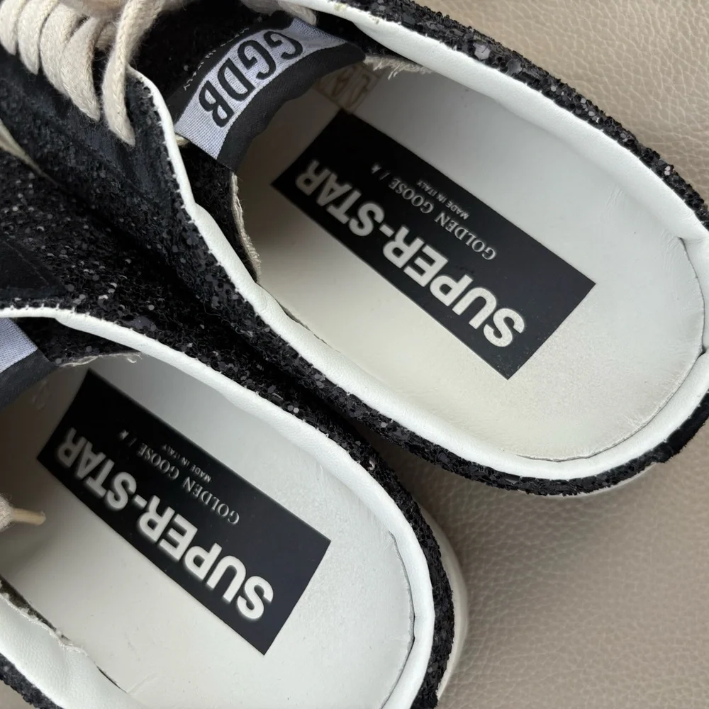 GOLDEN GOOSE SUPER START GLITTER SNEAKERS BACKLESS SLIDES LACE UP LEATHER 37/7 - Picture 7 of 8